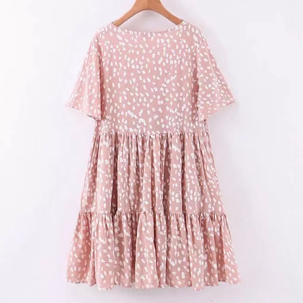 Dalmatian Dots Tiered Boho Print Dress Pink - Picture 6 of 10